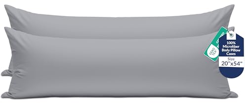 Image of ROYALE LINENS Body Pillow Cover - Double Brushed 1800 Microfiber - 20 inchx54 inch with Hidden Zipper Closure - Wrinkle & Fade Resistant - Super Soft Body Pillowcase 2 Pack (Silver, Pack of 2)