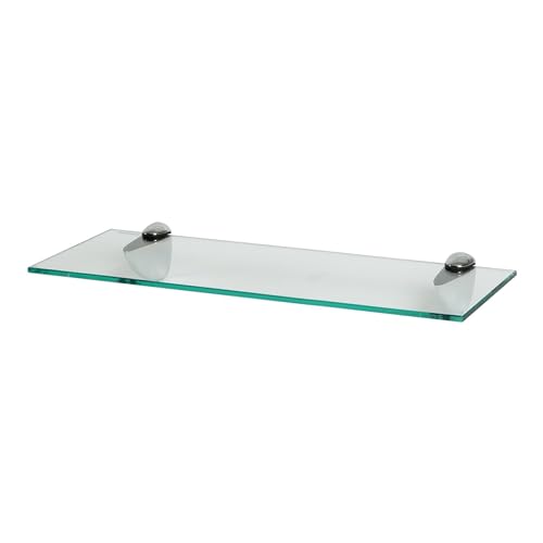 Harbour Housewares Floating Glass Wall Shelf - 50cm - Pack of 1 - Shelving Storage Vanity Display Shelf Unit with Silver Brackets for Bathroom, Shower, Kitchen, Living Room