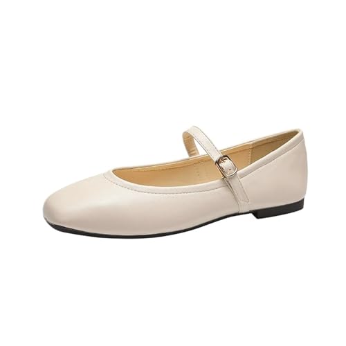 Mary Jane Shoes Female Versatile Chic Women's Slip On Flats(White,5)