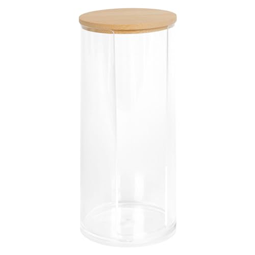 Harbour Housewares Plastic Tall Cotton Pad Holder with Bamboo Lid - Pack of 1 - Clear Reusable Cotton Ball Swab Storage Dispenser Container for Bathroom Accessories, Cosmetics, Makeup