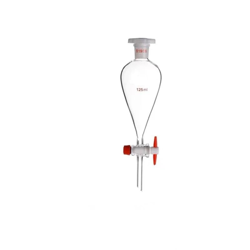 30ml-1000ml Lab Glass Pear-Shaped Separatory Funnel for Essential Oil and Separation(125ml(PTEE))