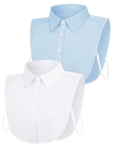 MELLIEX 2 Pièces Faux Col Femme, Classique Col Amovible, Élégant Col de Chemise, Blanc & Bleu
