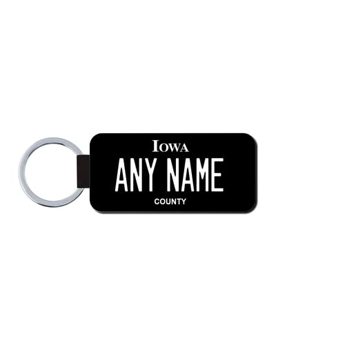 Teamlogo Personalized Iowa License Plate Faux Leather Keychain Custom Decorated with Any Name or Text That You Want. Printed in The USA. Ready to Ship on The Next Business Day | Ver 3