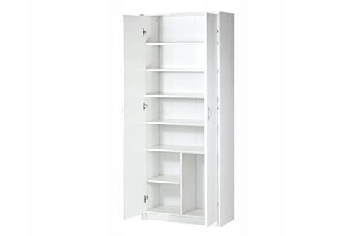 Kleiderschrank Mehrzweckschrank Regal weiß 74cm breit 180cm hoch mit Vier Einlegeböden, Aktenschrank Haushaltsschrank Schrank Organizer aus Holz für Schlafzimmer Flur Keller Büro