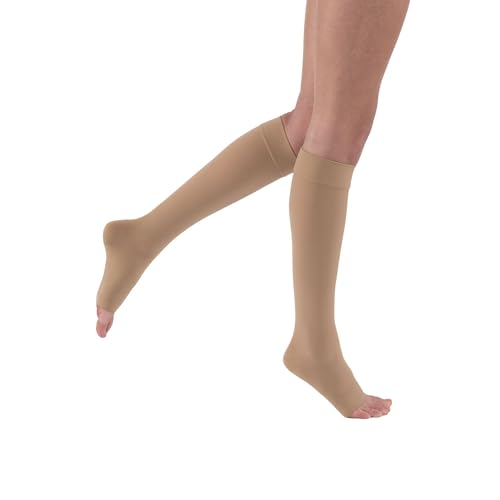 Image of JOBST Relief 20-30 mmHg Compression Stockings, Knee High, Open Toe | Compression Socks for Women / Men for Tired, Aching or Swollen Legs, Minor Varicosities | Beige, Medium Petite