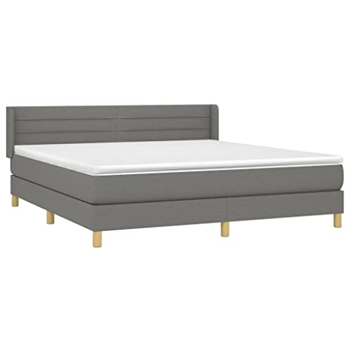 Boxspringbett mit Matratze, Dunkelgrau 180x200 cm, strapazierfähiger Stoff, höhenverstellbares Kopfteil, Taschenfederkernmatratze für erholsamen Schlaf, komplettes Schlafzimmer-Set – Bild 5