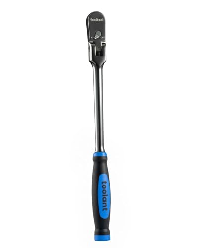Image of toolant 3 /8 inch Drive Flex Head Ratchet Wrenches with Blue Rubber Handle, 90 Tooth Compact Flex Head Socket Ratchet Wrench, 12 Inch Length