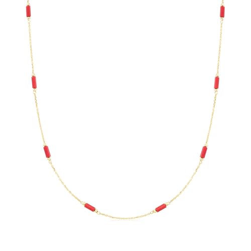 Ross-Simons Italian Red Coral Bead Station Necklace in 18kt Yellow
