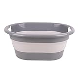Cofan Barreño Plegable portátil en Color Gris y Blanco | Ahorro de Espacio | Capacidad: 18 litros | Cesta Plegable Multiusos | Fácil Almacenamiento y Transporte | Caja de Almacenamiento portátil para
