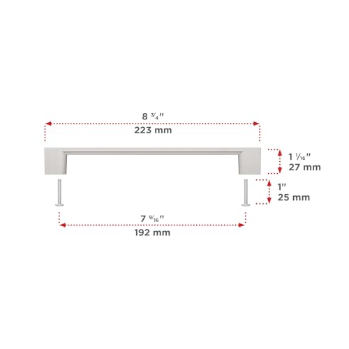 Image of Richelieu Hardware BP8160192195 Armadale Collection 7 9 /16-inch (192 mm) Center-to-Center Brushed Nickel Modern Cabinet and Drawer Pull Handle for Kitchen, Bathroom, and Furniture