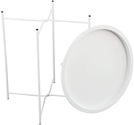 HOME BI Round End Table, Tray Metal End Table, 17.7 Inch Bedside Table, Indoor Modern Sofa Side Table, Outdoor Snack Table, Metal Tabletop with Sturdy Metal Frame, White