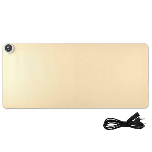 Alfombrilla de mouse de poliuretano con calefacción de color beige claro de 31.5 x 13 pulgadas, almohadilla de escritorio cálida de invierno para escritorio de computadora, escritura, estudio