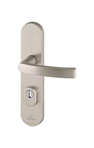 Bricard 9900151 Ensemble de Poignées Blindées sur Plaque Essential Béquille + Béquille pour Porte d’entrée (pour Cylindre Européen), coloris Inox