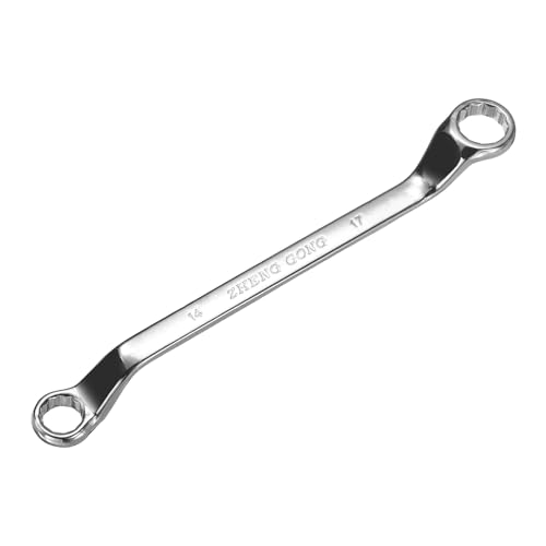 sourcing map 75 Degree Offset Box End Wrench 14mm x 17mm Metric 12 Point Mirror Chrome Plated Alloy Steel Double Box Wrenches Long Industrial Grade Torx Box Wrench Repair Tool