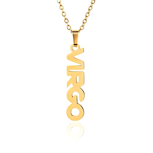 Zodiac Necklace for Women 18K Gold Plated 12 Constellation Pendant Silver Stainless Steel Jewelry Letter Astrology Sign Charms Personalized Gift for Mother and Daughter
