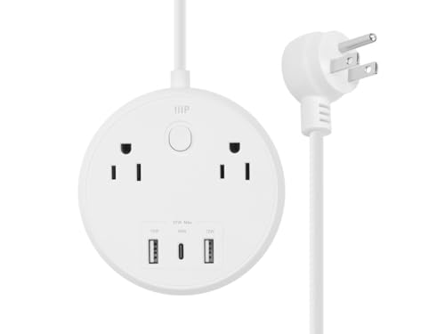 Monoprice USB-C Power Strip, 2 Outlets and 57W 3 USB with 5-Foot Extension Cord, Compact Travel Size, for MacBook Pro, iPad Pro, iPhone, and Galaxy by Monoprice - Used condition - US$9.32