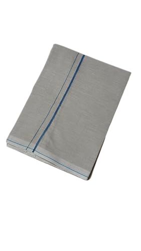 Image of Pure Cotton Dhoti for Men (1.28 x 1.87 m) | Solid Panchalu with Varied Small Color Border | Kerala Cotton Veshti, Khadi Dhoti | Lightweight Pooja & Temple Wear