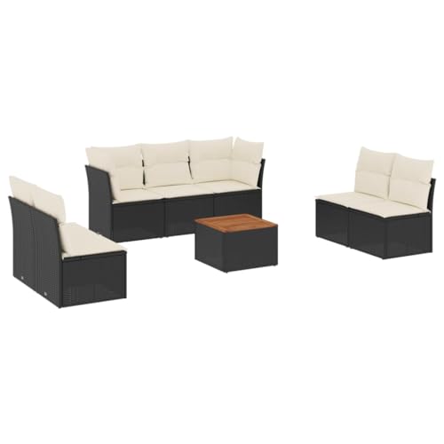 vidaXL Garten Sofa Garnitur 8-TLG., Gartenmöbel Set mit Kissen, Sitzgruppe für Garten Terrasse, Modular Gartensofa Lounge Tisch, Schwarz Poly Rattan