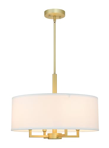 XiNBEi Lighting Pendant Light, Modern 4 Light Drum Pendant Lighting Adjustable Hanging Chandelier Ceiling Light for Living & Dining Room Satin Brass Finish XB-P1296-SB
