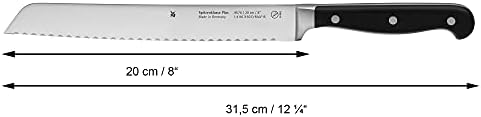 WMF Spitzenklasse Plus nóż do chleba, ostrze z podwójnym ząbkowaniem, 31,5 cm, nóż do bułek, wyprodukowano w Niemczech, Performance Cut, uchwyt XL, nóż do chleba, ostrze 20 cm