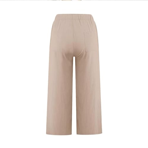 Cropped Linen Pants Women Casual High Waisted Wide Leg Lounge Pant 2025 Loose Lightweight Cotton Capris with Pockets3
