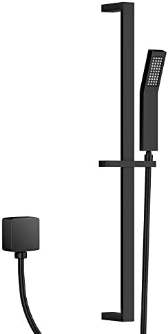 YUESIMATE Hand Held Shower Head with Slide Bar, Matte Black Brass Shower Slide Bar 27.56 inch, Adjustable Height Shower Head with Handheld Spray, Shower Wand Holder, 59.06-Inch Shower Hose