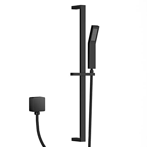 Yuesimate Hand Held Shower Head With Slide Bar, Matte Black Brass Shower Slide Bar 27.56 Inch, Adjustable Height Shower Head With Handheld Spray, Shower Wand Holder, 59.06-Inch Shower Hose #TOP1