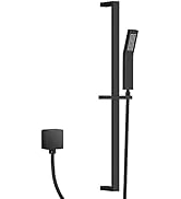 YUESIMATE Solid Brass Shower Slide Bar Matte Black Square, Hand Held Shower Head with Slide Bar, ...