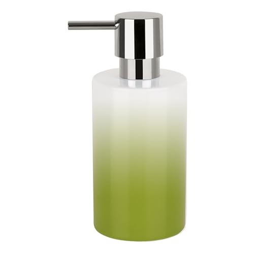 Spirella Distributeur de Savon Liquide „Tube“ Céramique Distributeur de Lotion avec doseur en ABS chromé Capacité 300 ML (ØxH): 7 x 16 cm - Vert/Blanc