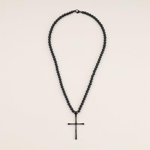 COAI Men's Cross Necklace Black Stone Necklace Onyx Beaded Necklace for Men3
