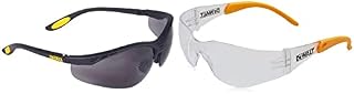 DeWalt Reinforcer Smoke Ploycarbon Safety Glasses - Black/Smoke, One Size & DPG54-1D PROTECTOR Clear High Performance Lightweight Protective Safety Glasses With Wraparound Frame -Yellow/Clear