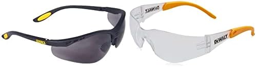 DeWalt Reinforcer Smoke Ploycarbon Safety Glasses - Black/Smoke, One Size & DPG54-1D PROTECTOR Clear High Performance Lightweight Protective Safety Glasses With Wraparound Frame -Yellow/Clear