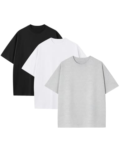 Image of Ogfao Mens Oversized T-Shirts Heavyweight Unisex Cotton T Shirts Baggy Loose Fit Basic Tees Plain Tshirts