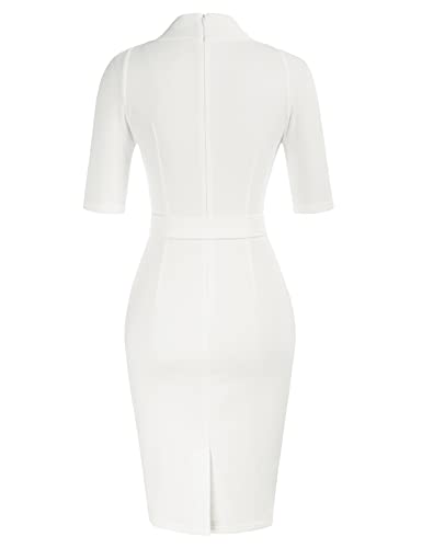 Grace Karin Women Vintage Short Sleeve Slim Fit Belted Business Pencil Dress Ivory Medium #TOP1