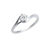 Homxi Anillo Compromiso Mujer Oro Blanco 14K, Redondo Solitario con Diamante de 0,3ct, Anillos de Alianzas Plata Mujer, Tamaño 8(48mm)
