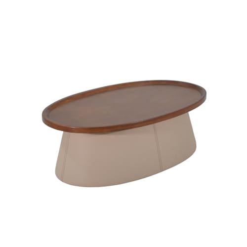 Image of Royaloak Pearl Wooden Coffee Table | Elegant Wooden Centre Table with Walnut Finish & Wooden Rim Top | Leatherette Upholstered Base with Stitch Detailing, Stable Design & Durable Construction