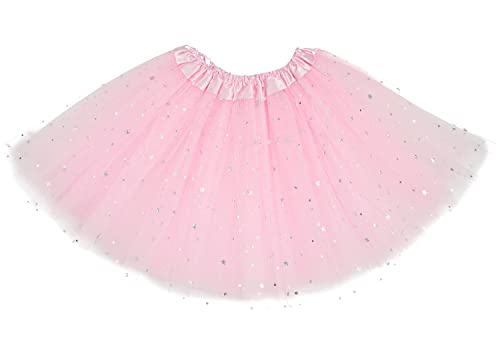 Ksnnrsng Femme Ballet Tutu Tulle Jupes Sequins Etoiles Mini Tutu pour S'habiller Fête Les Danse Jupes (Rose) Cover