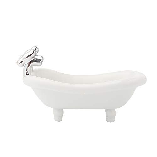 BRT Ceramic Miniacture Bathtub Shape Soap Dish (Silver Tap)