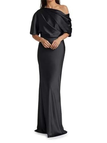Women's Satin Mother of The Bride Dresses One Shoulder Half Sleeve Mermaid Formal Evening Dresses