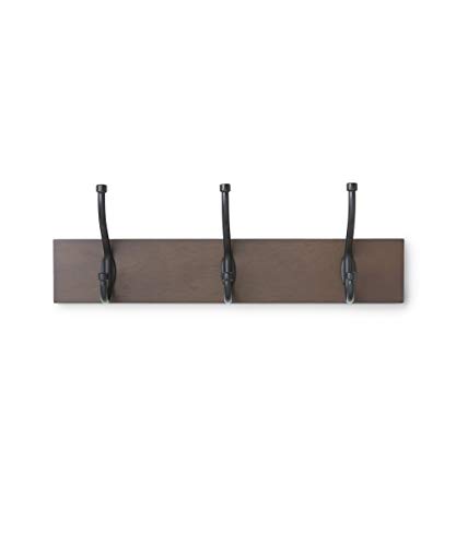 Amazon Basics Legno Appendiabiti da parete, 3 ganci standard 34 cm, Espresso, Confezione da 1