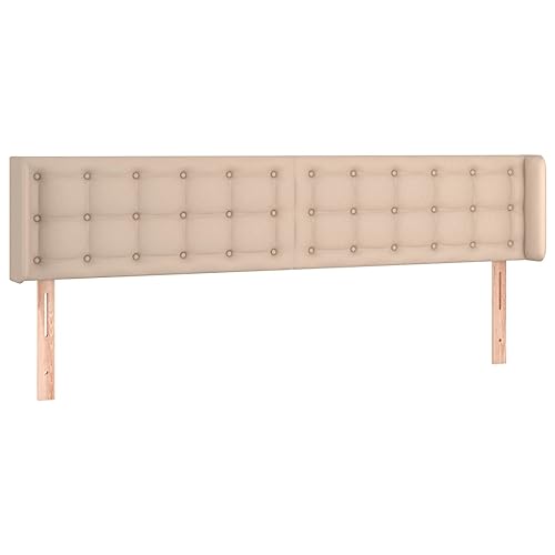 Foknhdi Cabecero con orejas 203 x 16 cm piel sintética capuchino Altura ajustable Diseño moderno robusto patas de madera de alerce tapizado para dormitorio doble