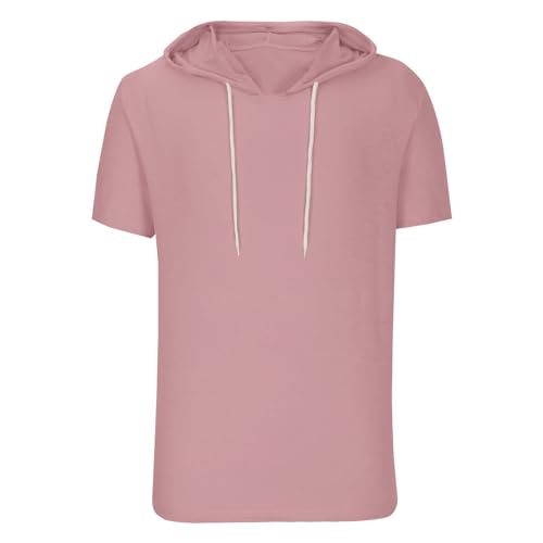 Short Sleeve Hoodies for Men Gym Workout Sweatshirt Lightweight Athletic Pullover Plus Size Hooded T Shirt Active Tops Pink3