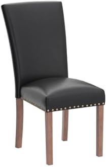COLAMY Upholstered Parsons Dining Chairs Set of 2, PU Leather Dining Room Kitchen Side Chair with Nailhead Trim and Wood Legs - Black