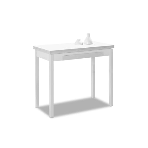 Astimesa - Mesa de Cocina Tipo Libro - Mesa con Tapa laminada en Color Blanco - Estructura Blanca- Ideal para Espacios Pequeños - Medida Cerrada: 90 cm x 50 cm. Medida Abierta: 90 cm x 100 cm.