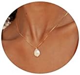 Sewyer Dainty Irregular Pearl Pendant Necklace for Women 14K Gold Plated Baroque Pearl Necklaces Minimalist White Flat Pearl Necklace Gold Pearl Charm Pendant Everyday Jewelry Gifts