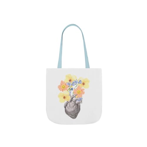 Floral Heart Canvas Tote Bag, Eco-Friendly Shopping Bag, Gift for Art Lovers, Flower Tote, Casual Everyday Bag