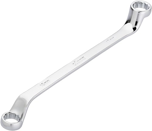 Vigor Double Ring Spanner V7750-16X17, SW 16 x 17 mm, External Double Hexagon Profile, 15 Degree Offset, 253 mm Length, Chrome-Plated, in Accordance with DIN 838/ISO 10104