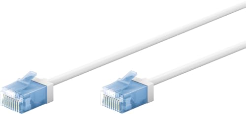 goobay 74286 CAT 6A Patchkabel slim/Ultraflexibles RJ45 CAT 6A Netzwerkkabel U/UTP CU/D&uuml;nnes Ethernet Kabel mit kurzen Steckern / 10 Gbit/s LSZH, Knickschutz/wei&szlig; 1m