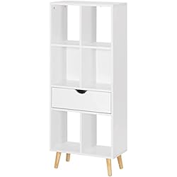 Estanteria 6 Huecos Conforama EUGAD Estantería para Libros, Archivos, Separador de Espacios Estante de Almacenamiento de Pie con Cajón de MDF, 6 Compartimentos, 4 estantes, 50x24x121cm Blanco 0012SHG