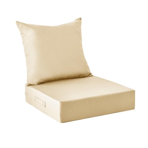 Image of IPYNBAP Outdoor Cushions for Patio Furniture,Outdoor Seat Cushion Set 24 x 24 x 4 Inch,Waterproof & Fade Resistant Outdoor Chair Cushions,Deep Patio Chair Cushion with Removable Cover,Beige